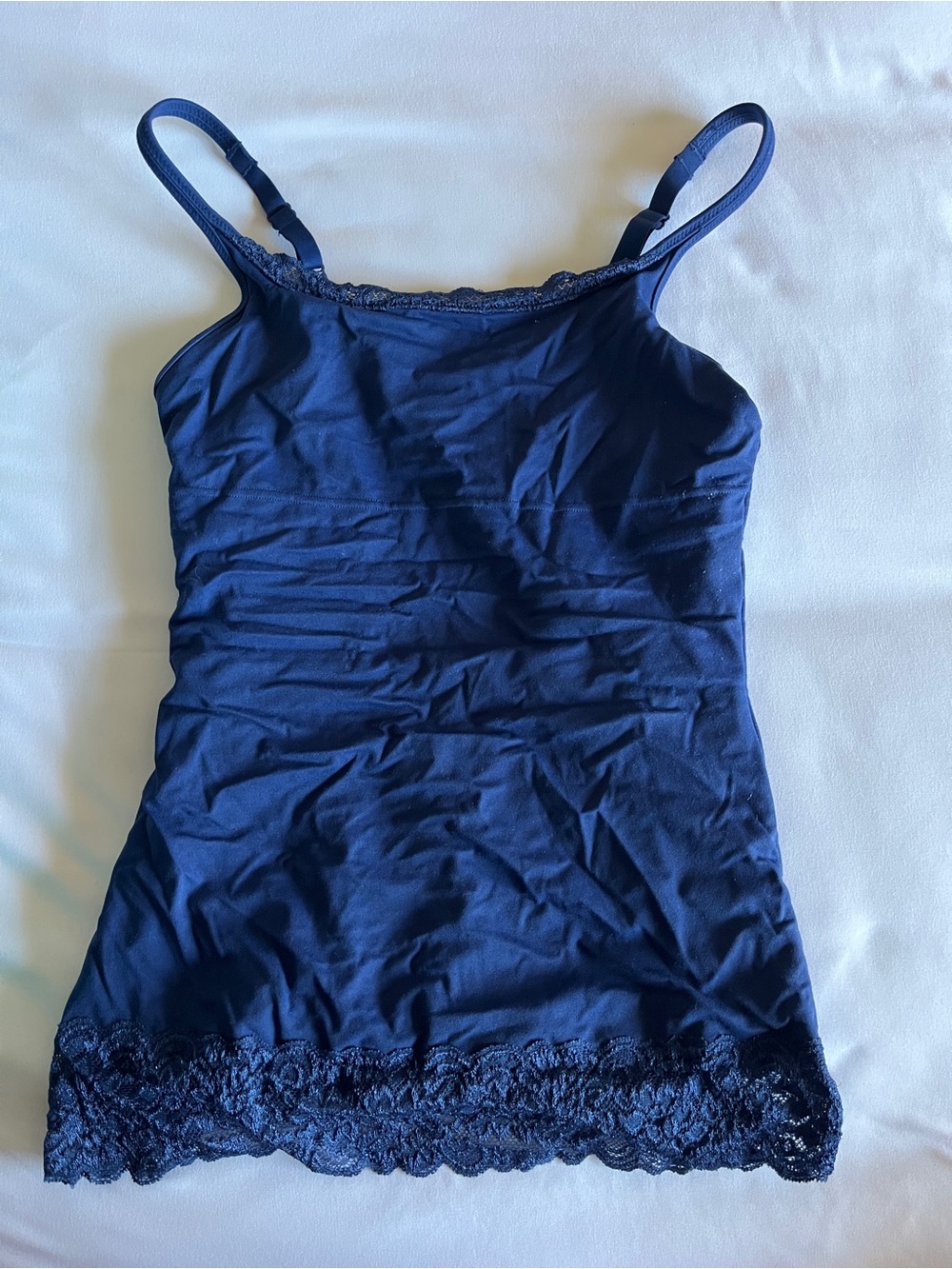 Sexy and Luxurious Self Expressions Navy Bodycon Lace Trim Camisole